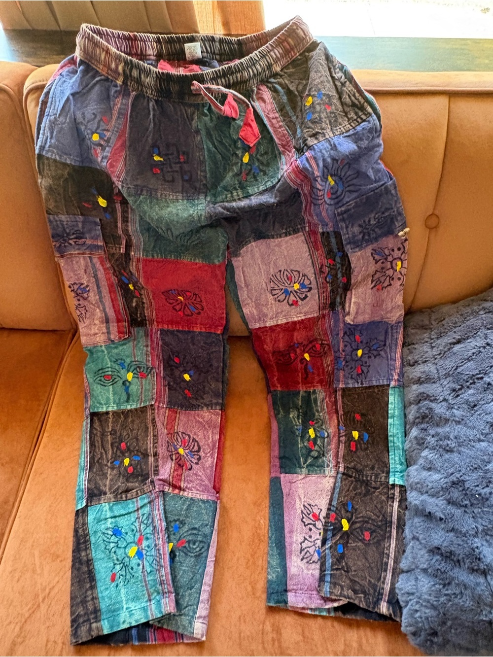 Womens Multicolor Patchwork Straight-Leg Pants